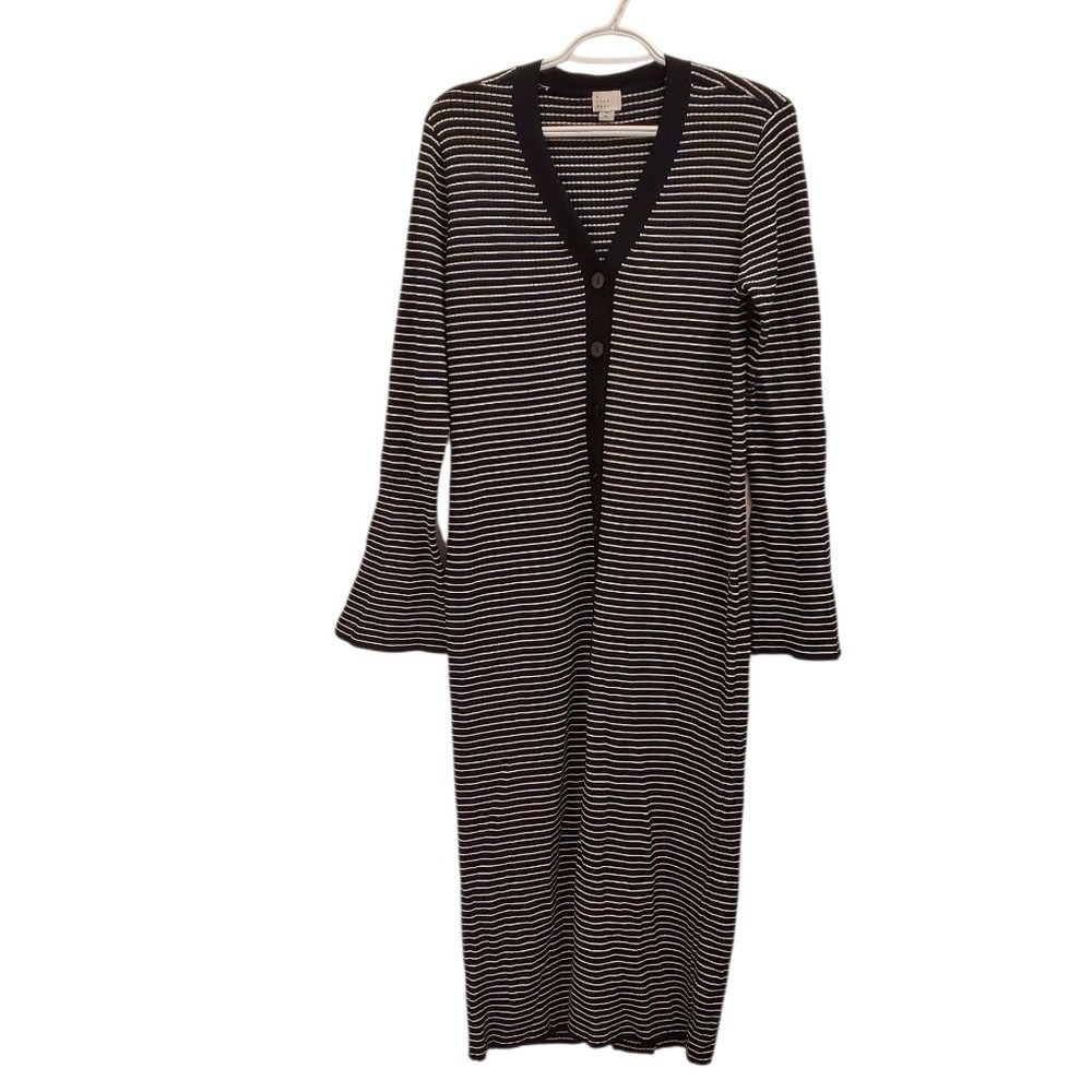 Striped Cardigan Sweater Knit Long Sleeve Midi Dress